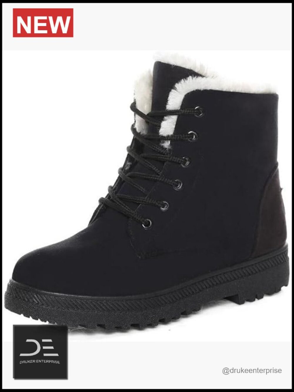 Warm Faux Fur Lined Lace Up Ankle Snow Boots Non Slip Suede Winter Shoes